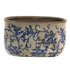 Oválný keramický obal na květináč s modrými květy Saten L - 22*12*13 cm 6CE1398L obraz