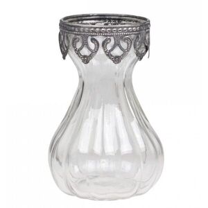 Skleněná dekorační váza s kovovým zdobením Hyacinth - Ø 9*15cm 74034-00 obraz