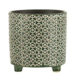 Tmavě zelený obal na květináč na nožičkách Flower green - Ø16*16cm 22980 obraz