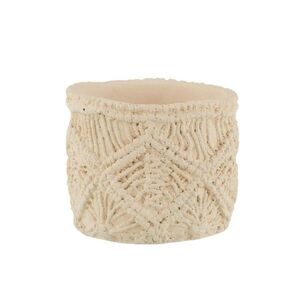 Béžový cementový květináč s drhaným vzorem Ibiza Macramé - Ø11*10 cm 18095 obraz
