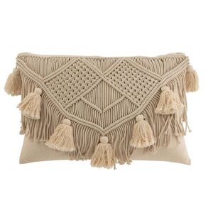 Béžový polštář s drhaným vzorem a střapci Macramé Cosy - 47*16*36 cm 23153 obraz