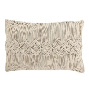 Přírodně bílý polštář s drhaným vzorem Macramé Linea - 74*16*36 cm 23154 obraz