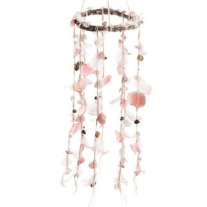 Závěsný věnec s růžovými peříčky a mušlemi Boho - Ø 15*75 cm 83202 obraz