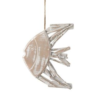 Dřevěná dekorace ryba na provázku s bílou patinou Fish flat - 22*4*28cm 91145 obraz