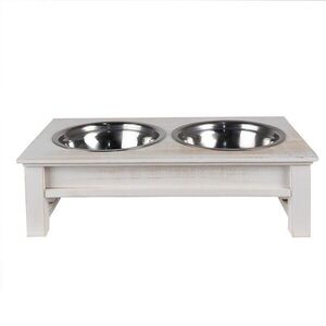 Misky pro zvířata v bílém antik dřevěném stojanu - 40*22*12 cm / 2*500 ml 6H2269 obraz