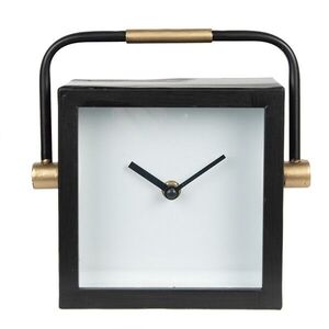 Designové černé hranaté stolní hodiny s kovovým madlem - 19*5*19 cm / 1*AA 6KL0789 obraz