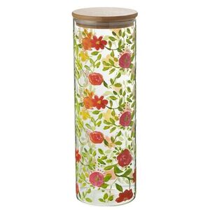 Skleněná dóza na potraviny s dřevěným víčkem a květy Floral glass - Ø10*30cm / 1900ml 30680 obraz