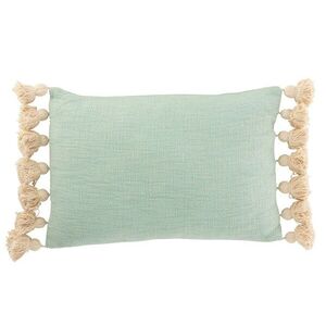 Mintovo-azurový polštář se střapci a výplní Pompom - 50*35cm 22822 obraz