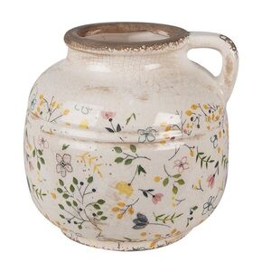 Béžový keramický dekorativní džbán se žlutými kvítky Ylla L - Ø 17*16 cm 6CE1611L obraz