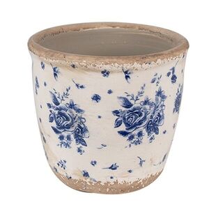 Béžový keramický obal na květináč s modrými růžemi Blue Rose XS - Ø 11*10 cm 6CE1658XS obraz