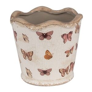 Béžový antik obal na květináč s motýlky Butterfly Paradise S - Ø 13*12 cm 6CE1664S obraz