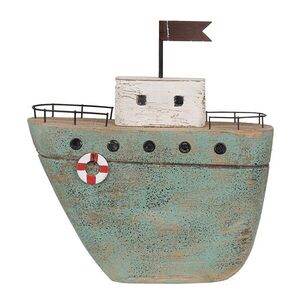 Zelená dřevěná dekorace loď Nauticco - 21*7*23 cm 6H2353 obraz