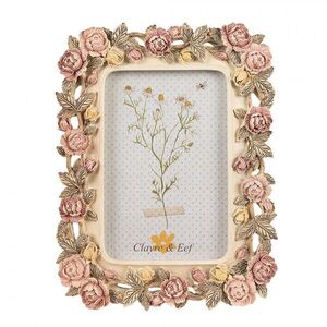Béžový antik fotorámeček zdobený růžičkami - 17*2*21 cm / 10*15 cm 2F1134 obraz