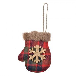 Vánoční ozdoba károvaná rukavice palčák s vločkou - 8*1*10 cm 65683 obraz