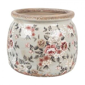 Zelený keramický dekorační květináč s květy Floria M - Ø 16*13 cm 6CE1964M obraz