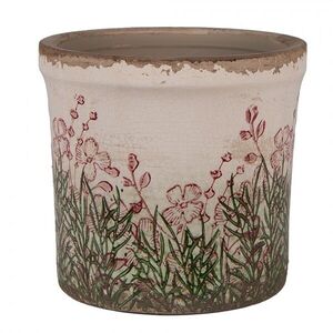 Béžovo-zelený obal na květináč s růžovými květy Rustic Flower S - Ø 13*12 cm 6CE2017S obraz
