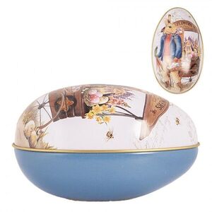 Modrá plechová dóza ve tvaru vajíčka s králíčkem Easter Egg - 7*11*7 cm 6BL0145 obraz