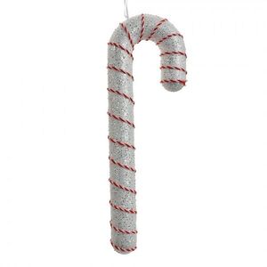 Bílo-červená třpytivá vánoční ozdoba cukrová hůlka - 11*4*33 cm 66185 obraz