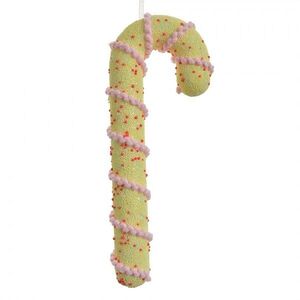 Žlutá vánoční ozdoba cukrová hůlka s růžovou šňůrkou - 10*3*26 cm 66180 obraz