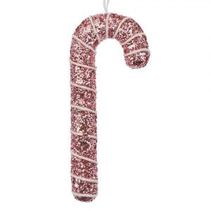 Růžová třpytivá vánoční ozdoba cukrová hůlka - 7*2*17 cm 66179 obraz