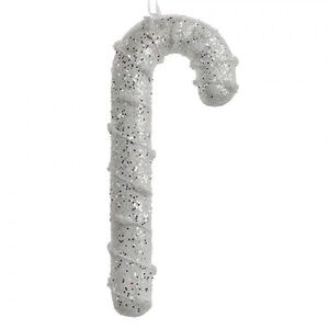 Bílo-stříbrná třpytivá vánoční ozdoba cukrová hůlka - 7*2*17 cm 66178 obraz