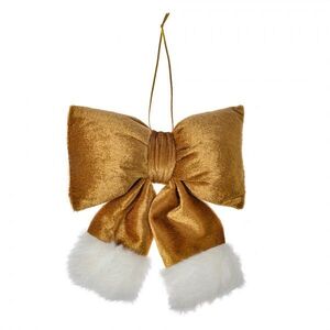 Zlatá sametová vánoční ozdoba mašle - 15*3*17 cm 66098S obraz
