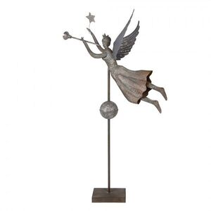 Šedá antik kovová dekorace anděl na podstavci s trubkou Angel - 93*30*135 cm 5Y1363 obraz