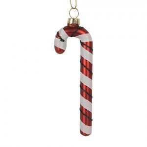 Červeno-bílá skleněná vánoční ozdoba cukrová hůlka - 4*1*12 cm 6GL5281 obraz