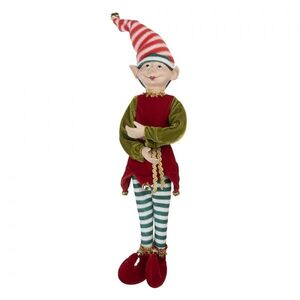 Vánoční dekorace skřítek Elf v červeném obleku a pruhované čepici - 13*10*56 cm 66335 obraz