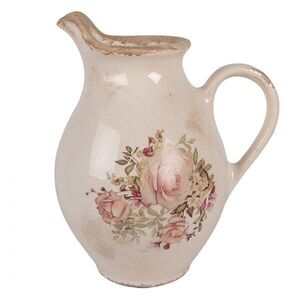 Béžový dekorační keramický džbán s růžemi Rosien M - 21*16*24 cm 6CE2236M obraz