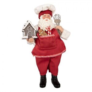 Vánoční dekorace Santa v zástěře s perníkovou chaloupkou - 16*9*26 cm 66358 obraz