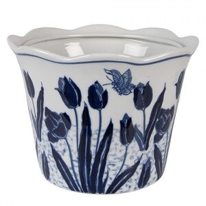Porcelánový obal na květináč s modrými tulipány Vintage Tulipp - Ø 17*15 cm 6CE2378 obraz
