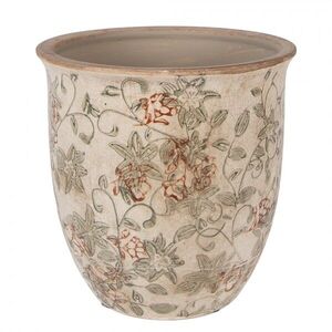 Béžový keramický obal na květináč s květy Margaus L - Ø 17*17 cm 6CE2415L obraz