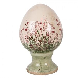 Béžové antik keramické vajíčko s květy Rustic Flower S - Ø 9*14 cm 6CE2397S obraz
