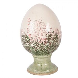 Béžové antik keramické vajíčko s květy Rustic Flower L - Ø 15*24 cm 6CE2397L obraz