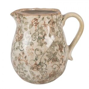 Béžový antik keramický džbán s květy Margaus L - 20*16*20 cm 6CE2413L obraz