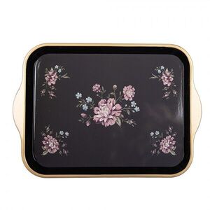 Černo-zlatý umělý dekorativní podnos s květy Vintage Flower - 38*27*2 cm 66438 obraz