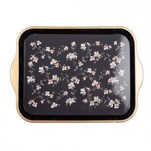 Černo-zlatý umělý dekorativní podnos s květy Vintage Flower - 38*27*2 cm 66439 obraz