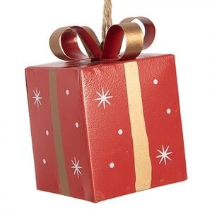 Červená kovová závěsná dekorace dárek - 5*5*8 cm 6Y6064 obraz