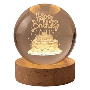 LED stolní lampička na dřevěném podstavci Happy Birthday - Ø 6 cm / USB 66965 obraz