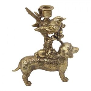 Zlatý antik svícen s jezevčíkem Dachshund Antique - 23*9*29 cm 6PR6470 obraz
