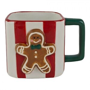 Pruhovaný keramický hrneček s perníčkem Gingerbread - 13*9*9 cm / 300 ml 6CEMU0249 obraz