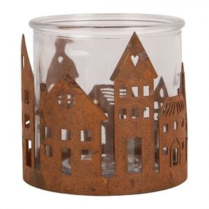 Rezavý rustikální svícen s vesničkou Village Rust M - Ø 11*10 cm 6Y6127 obraz