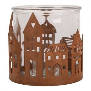 Rezavý rustikální svícen s vesničkou Village Rust L - Ø 13*12 cm 6Y6126 obraz