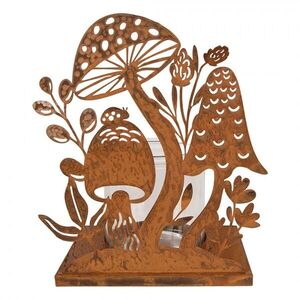 Rustikální rezavý svícen s houbami Mushroom Rust - 22*13*23 cm 6Y6099 obraz
