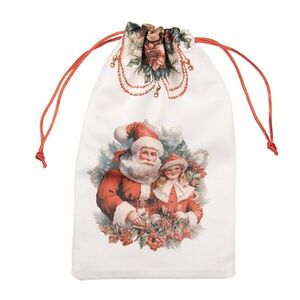 Látkový vánoční pytlík Santa s děvčátkem - 14*1*22 cm 66468 obraz