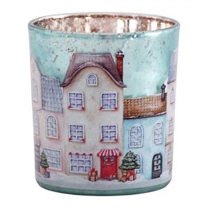 Modrý skleněný svícen vesnička domky Village S - Ø 7*8 cm 6GL5390 obraz