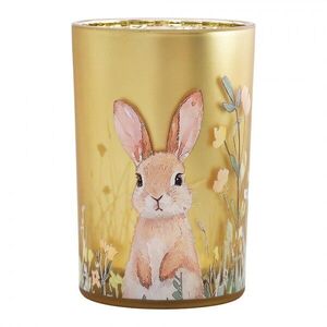 Žlutý skleněný svícen s králíčkem L - Ø 12*18 cm 6GL5380 obraz