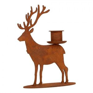 Kovový rustikální rezavý svícen jelen Deer Candle Rust - 11*12*15 cm 6Y6194 obraz
