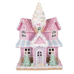 Růžový svítící LED domek Pastel Christmas Chic - 21*14*28 cm / 2*AAA 6PR6242 obraz